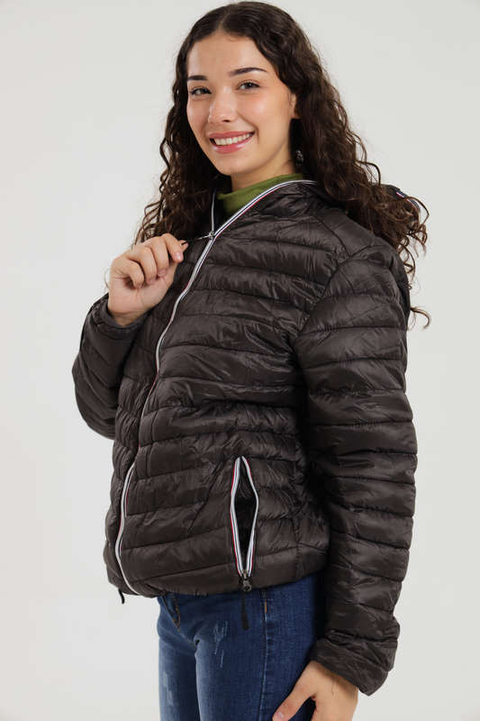 Unisex Hooded Puffer Jacket With Easy Carry Bag Dark Grey