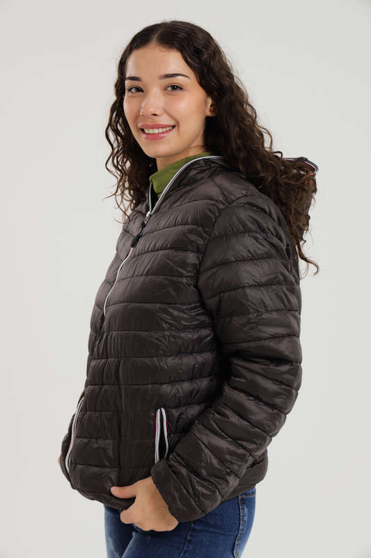 Unisex Hooded Puffer Jacket With Easy Carry Bag Dark Grey
