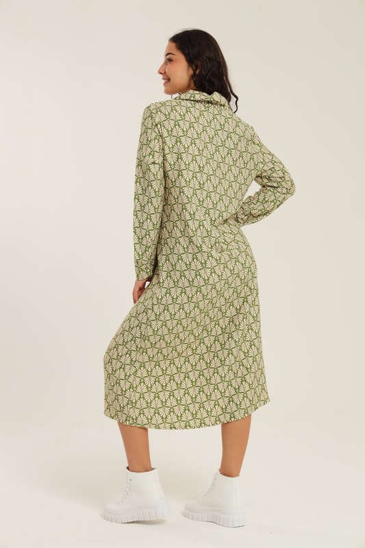 Asher Printed Long Sleeve Button Down Shirt Dress