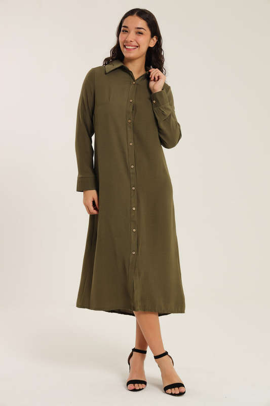 Asher Long Sleeve Button Down Shirt Dress