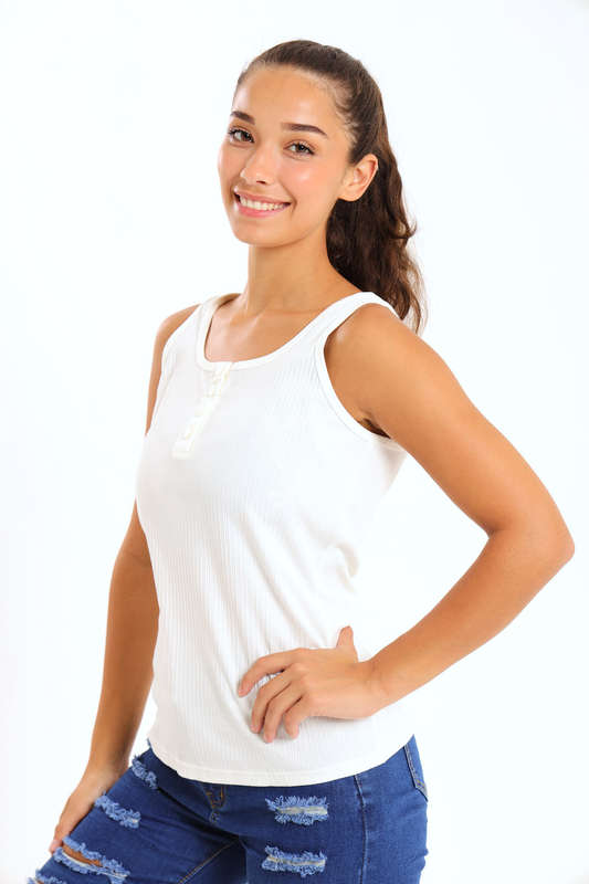 Kiyyah Ladies Branded Versatile Sleeveless Ribbed Button Tank Top Vest
