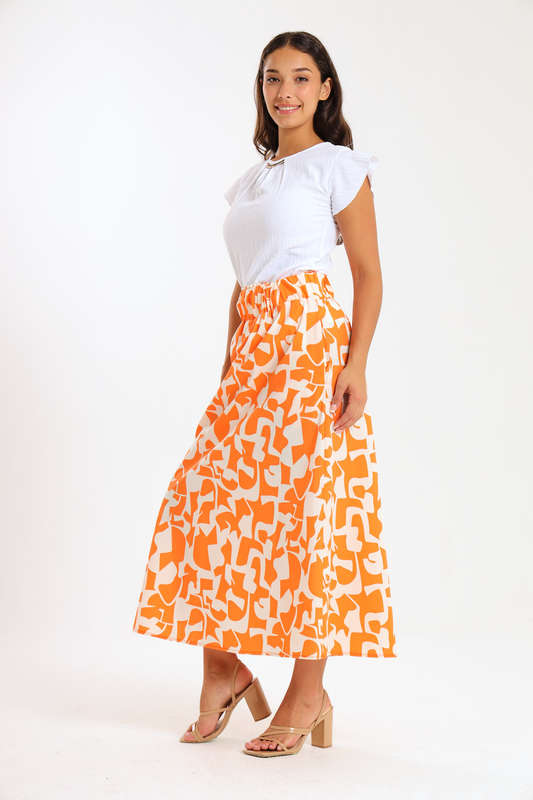 Kiyyah Ladies Printed High-Waisted Elasticated Skirt with Pockets