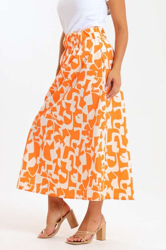 Kiyyah Ladies Printed High-Waisted Elasticated Skirt with Pockets