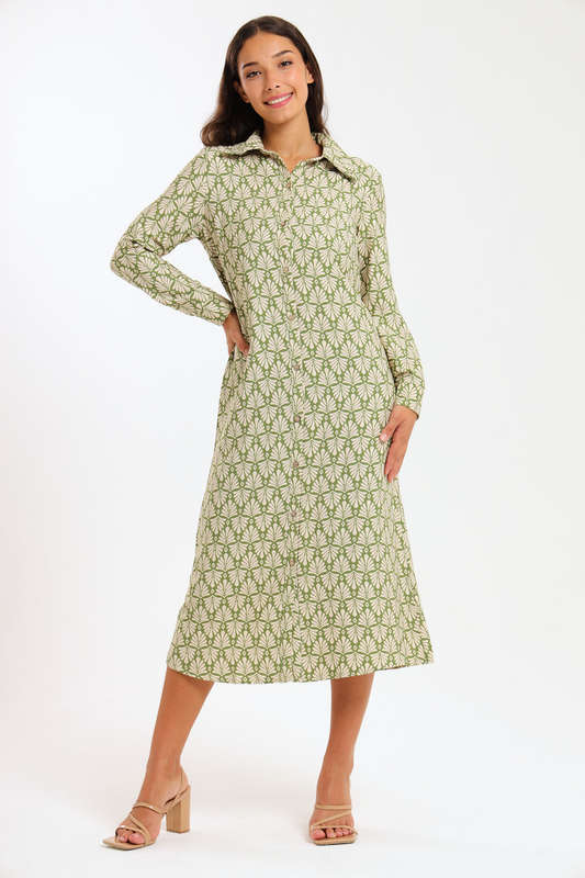 Asher Button Down Long Sleeve Office Shirt Dress