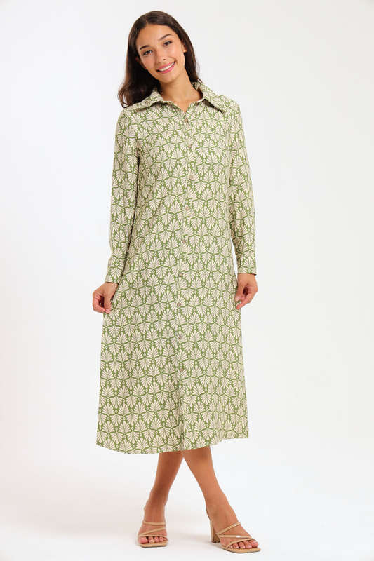Asher Button Down Long Sleeve Office Shirt Dress