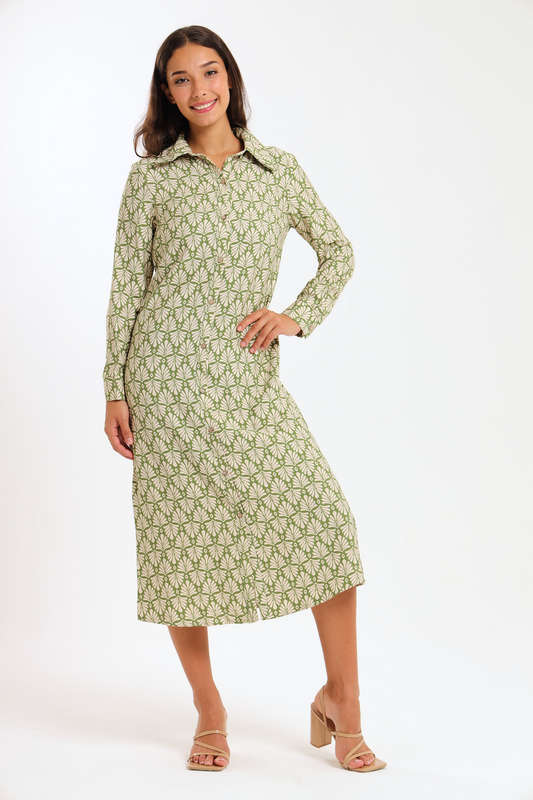 Asher Button Down Long Sleeve Office Shirt Dress