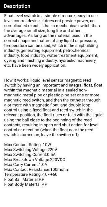 NB123 Fish tank Float Switch 220volt
