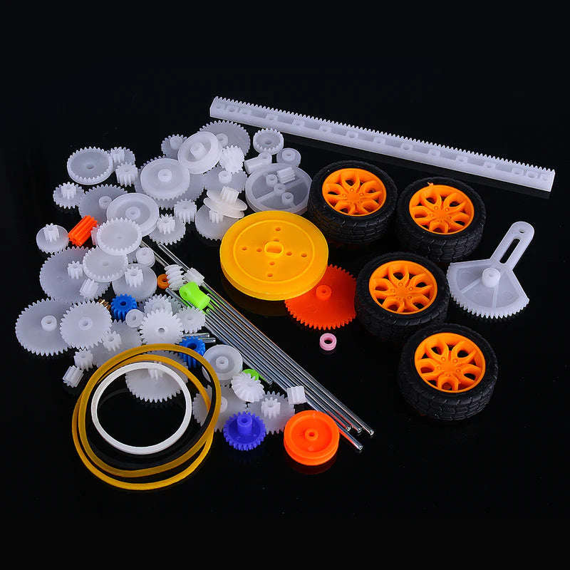 Pulley Plastic Gears Kit Rubber Band Pulley Belt Shaft Robot Motor Bevel Set