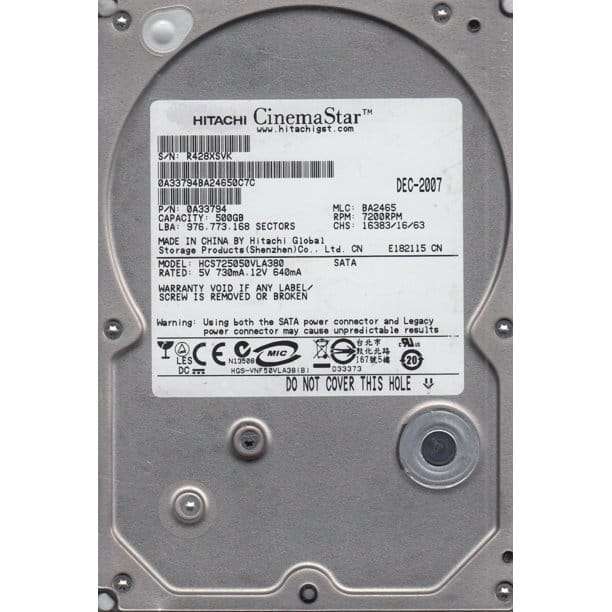 500GB HGST CinemaStar 7K500, SATA, 3GB/s, 3.5, 7200RPM, 8MB Cache, Desktop HDD