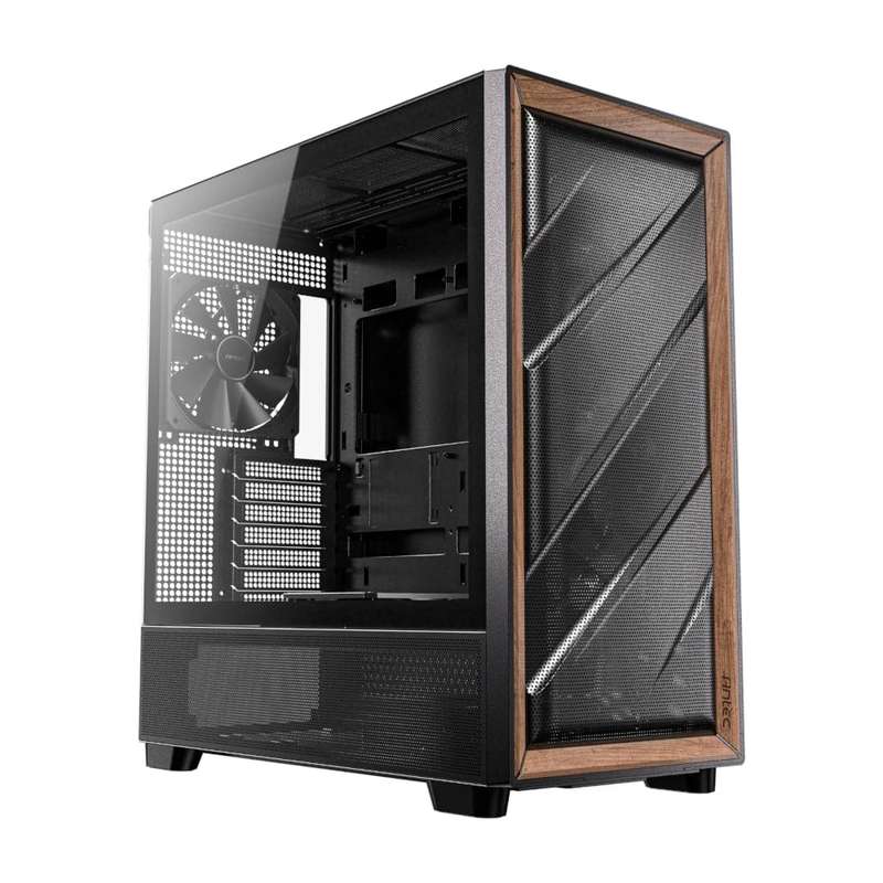 Antec FLUX ATX WOOD Mid Tower Gaming Chassis &#x2013; Black