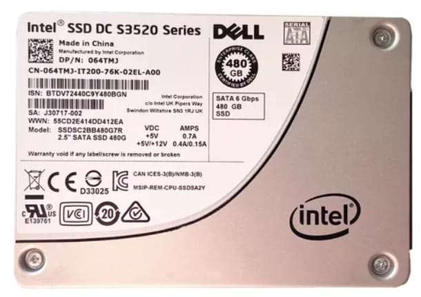 480GB Dell / Intel (SSDSC2BB480G7R), DC S3520, 2.5", SATA III 6Gb/s (0.98 DWPD) MLC Enterprise SSD