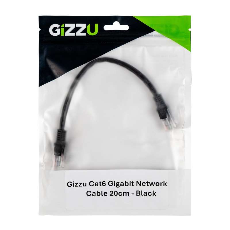 Gizzu Cat6 UTP Fly Lead Ethernet Network Cable 20cm - Black
