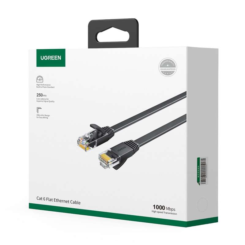 UGREEN NW102 Cat6 U/UTP Flat Ethernet Cable 20m - Black