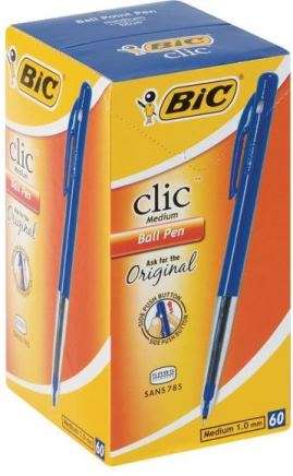 Bic Clic Blue Medium Ballpoint Pens with Retractable Side Push Button-Medium 1.0 mm point-Sold as...