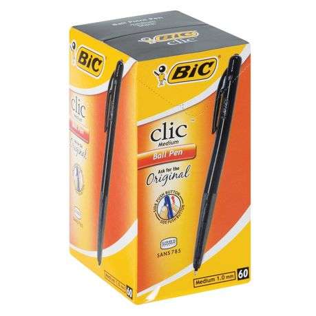 Bic Clic Black Medium Ballpoint Pens with Retractable Side Push Button-Medium 1.0 mm point-Sold a...