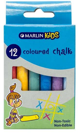 Marlin Kids Coloured Chalk Pack of 12 Non-Toxic Non edible Allows for Smooth drawing and writing ...