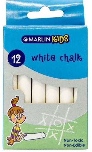 Marlin Kids White Chalk Pack of 12 Non-Toxic Non edible Allows for Smooth drawing and writing on ...
