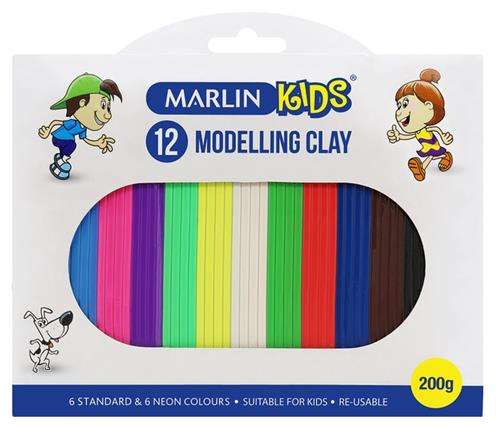 Marlin Kids Modelling Clay 200g 12 Colours Non Toxic 6 Neon and 6 Normal colours
