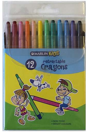 Marlin Kids Retractable Crayons Pack of 12 Non Toxic Non Edible Bright Colours