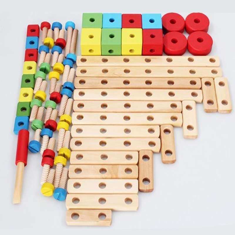 Multi-Functional Nut Combination Wooden Construction Screw and Joints Set Toy for Kids