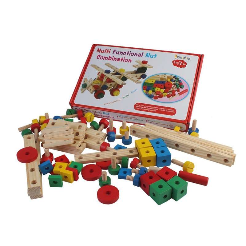 Multi-Functional Nut Combination Wooden Construction Screw and Joints Set Toy for Kids