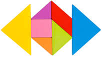 Tangram blocks in steel tin