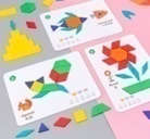Geometric puzzles(20PCS double sided cards+40PCS images + 60PCS wooden shape blocks)