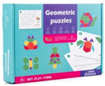 Geometric puzzles(20PCS double sided cards+40PCS images + 60PCS wooden shape blocks)