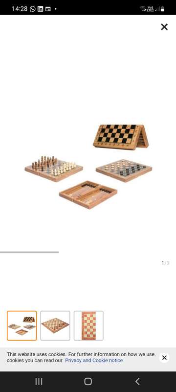 3 in 1 Wooden Foldable Board game -Chess, Draught, Checkers