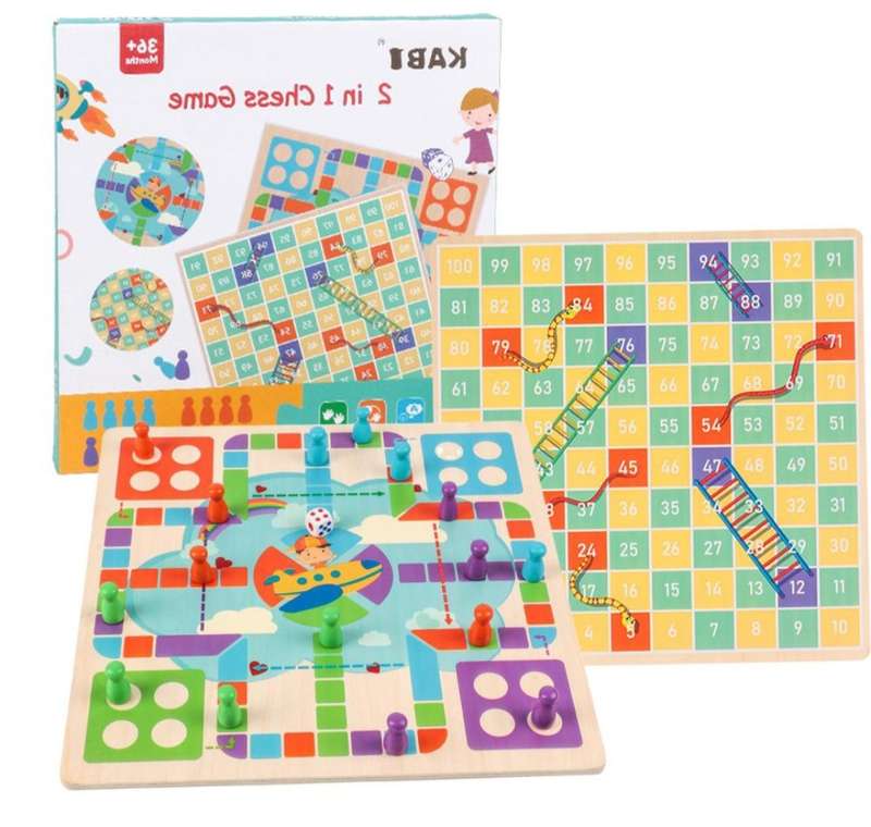 Wooden Game board Snakes and ladders with Ludo