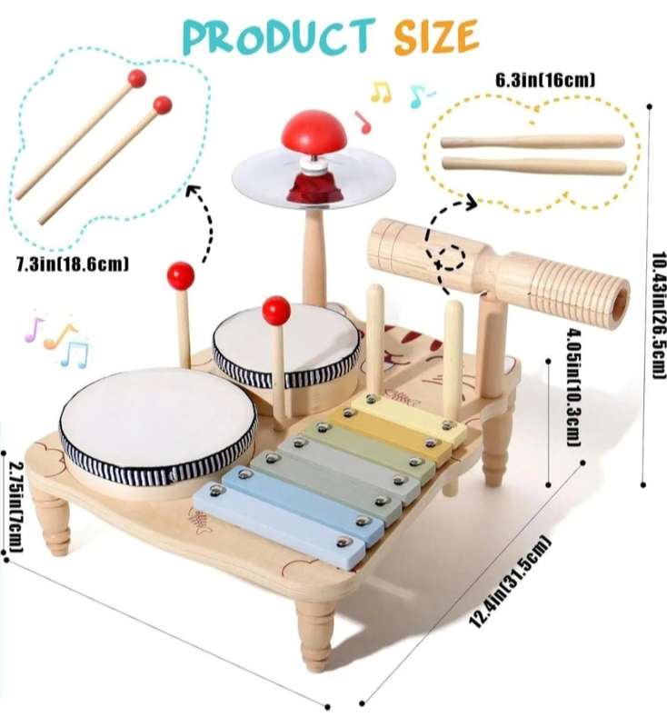 Wooden 8 in 1 Musical Drum Set