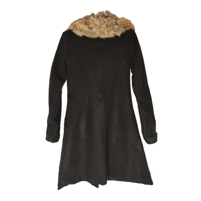 Voyelles Beautiful Black Coat For Women - Brown Fur Collar