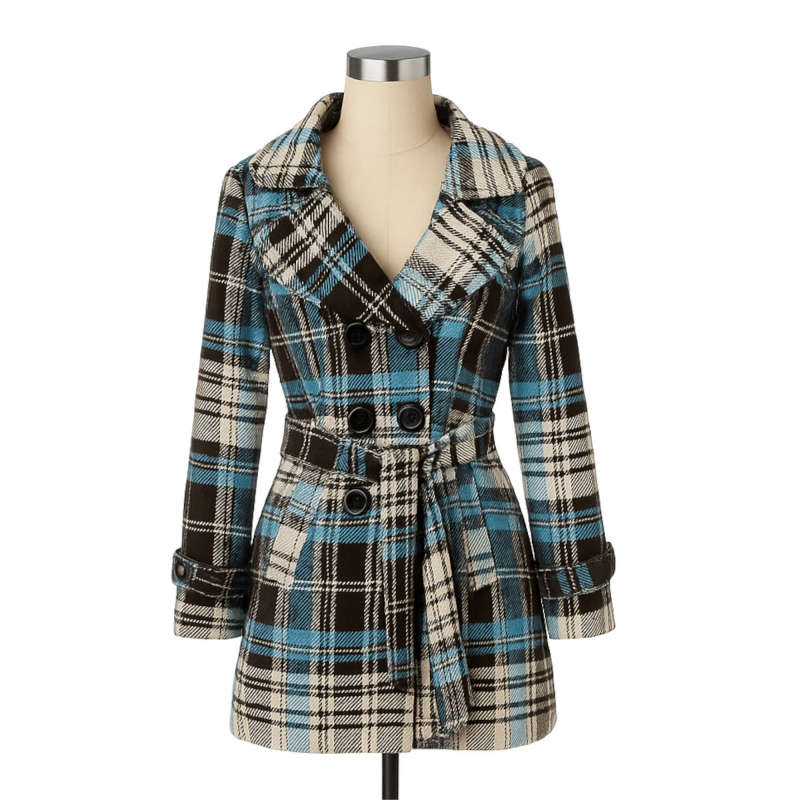 36L YIHAO Women Coat Checkered Blue & Brown