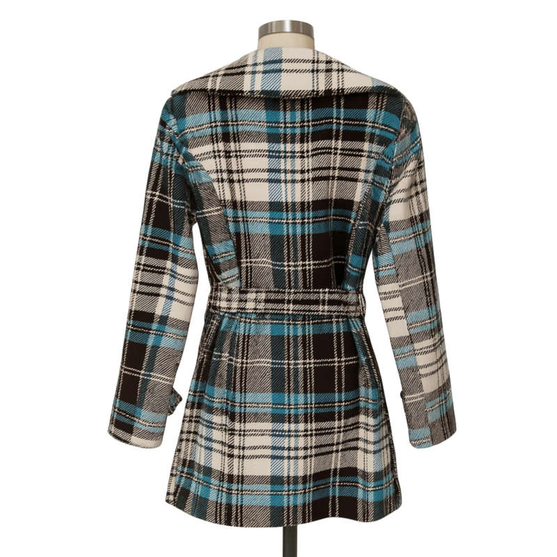 36L YIHAO Women Coat Checkered Blue & Brown