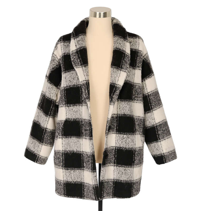 (M/L) Checkered Women Black & White Coat