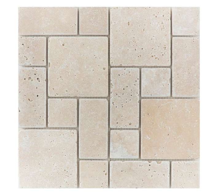 Artmar Natural Stone Mosaic Unfilled and Tumbled Mini French Pattern Light Travertine (305 x 305mm)