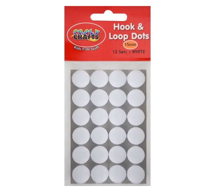 Crazy Crafts Hook and Loop Velcro Dots - White (15mm)