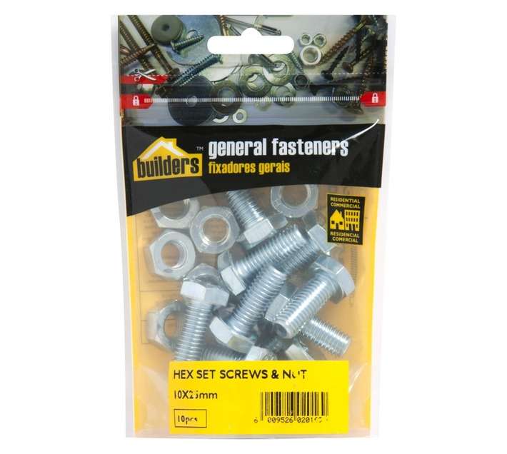 BP-SETN1025-10 10 x Hex Bolts and Nuts Set (10 x 25mm)