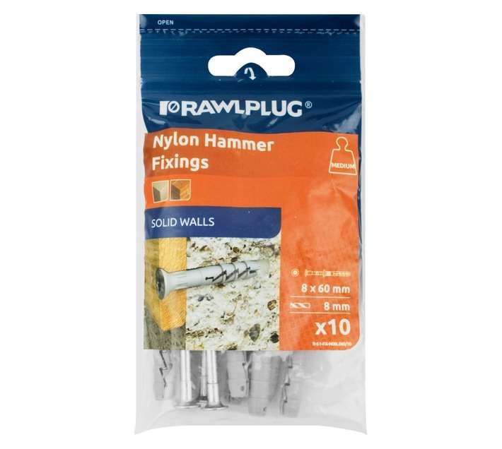 Rawlplug 10 x Nylon Hammer In Fixing Countersunk Head (6 x 60mm)