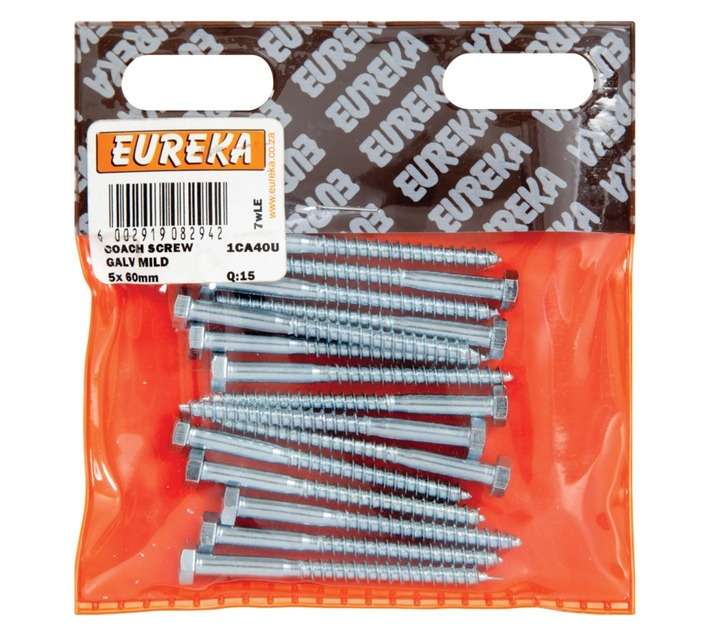 Eureka 15 x Galvanised Coach Screws (5 x 60mm)