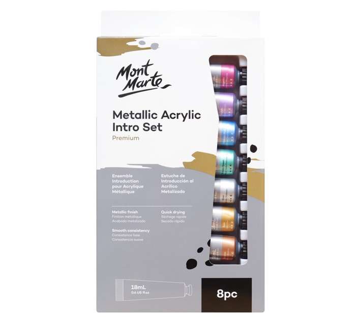Mont Marte 8 Piece Metallic Acrylic Paint Set - Assorted (18ml)