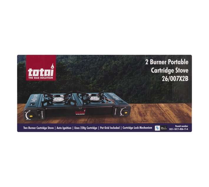 Totai 26/007X2B Portable Double Cartridge Gas Stove - Black