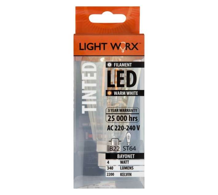 Lightworx LED B22 Filament ST64 Bulbs - Amber (4w)