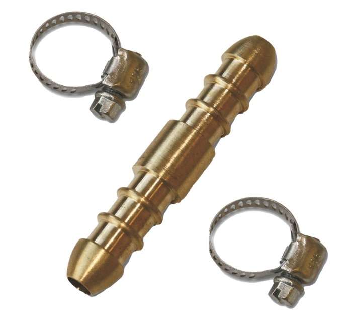 Safegas Straight Gas Hose Connector and 2 Clamps - Brass Yellow (135 x 95 x 2mm)