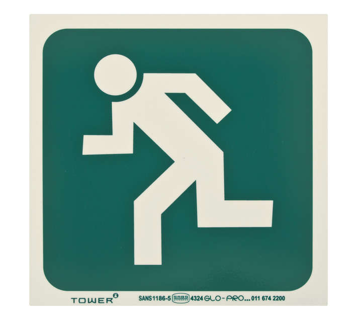 Tower Photoluminescent Man Running Left Sign - Green/White (190 x 190mm)