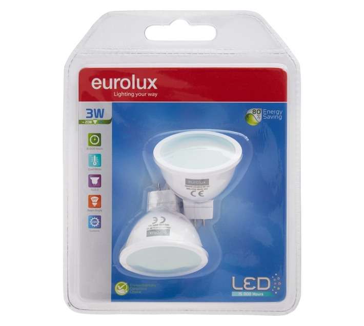 Eurolux 2 x Mr16 LED Globe - Cool White (3w)