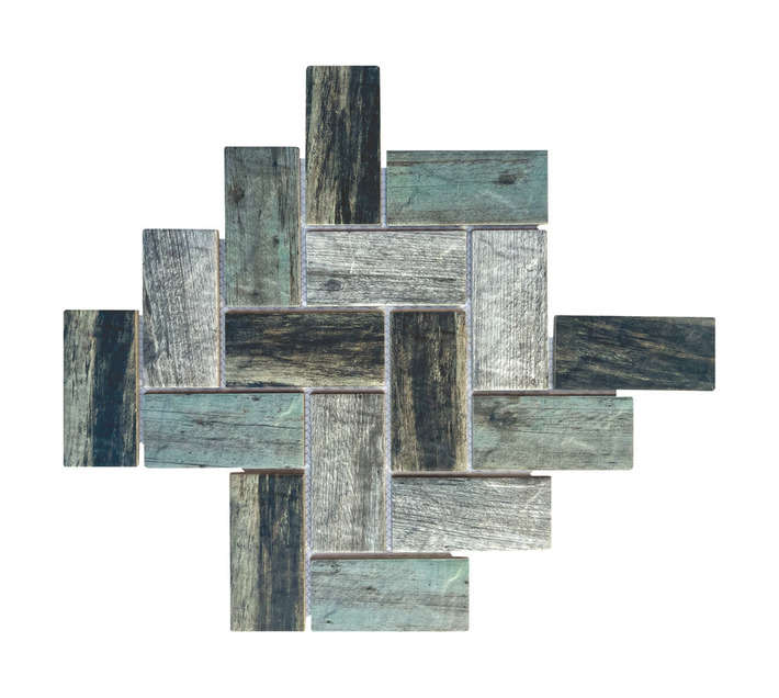 Falcon Fishbone River Wood Mosaic Tiles - Grey (355 x 310mm)