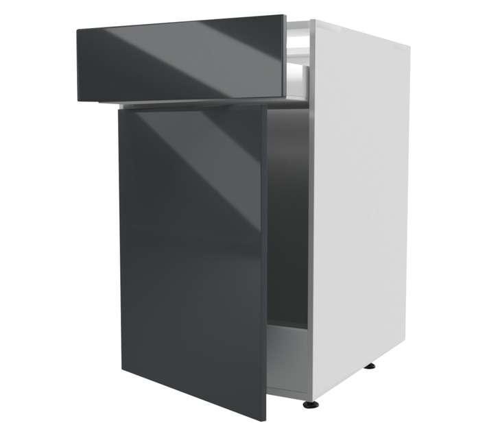 Home and Kitchen Base Unit 1 Drawer Gloss Cabinet - Storm Grey (450mm)
