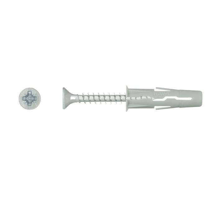 Rawlplug 25 x Nylon Expansion Plugs and Screws - Silver (5 x 25mm)