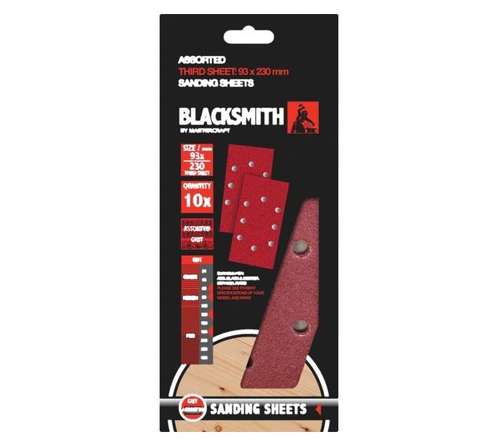 Blacksmith 10 x Assorted Aluoxide 1/3 Sand Paper Sheets (93 x 230mm)